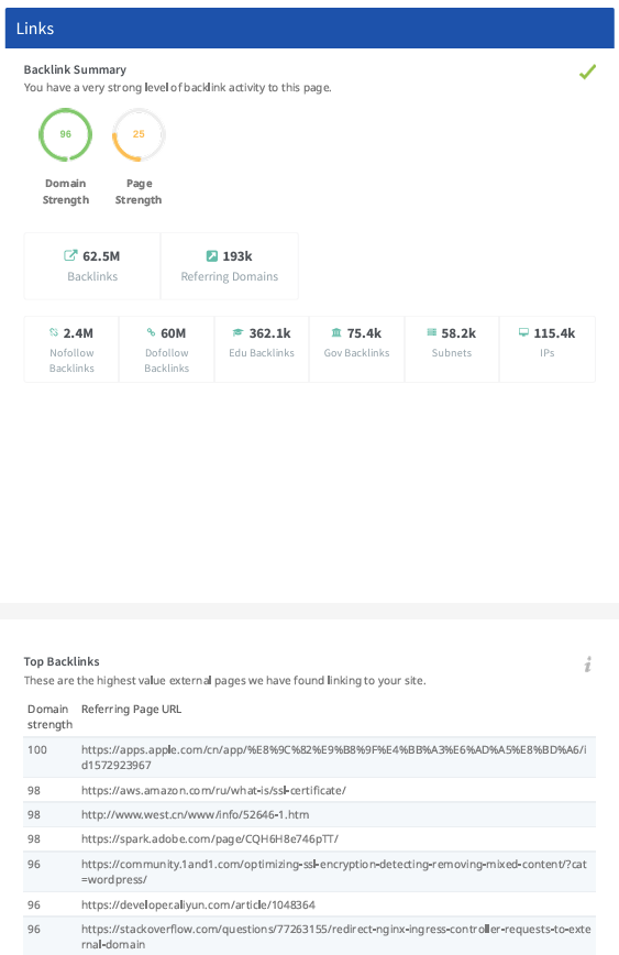 Links Resultater SEOptimer SEO Eksempelrapport